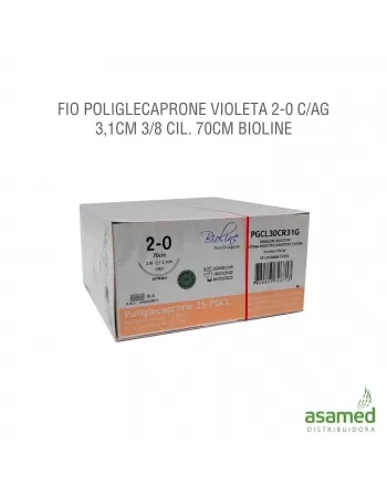 FIO POLIGLECAPRONE VIOLETA 2-0 C/AG 3,1CM 3/8 CIL. 70CM BIOLINE