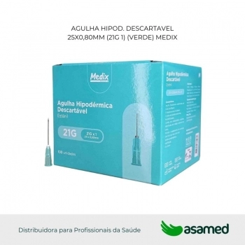 AGULHA HIPOD. DESCARTAVEL 25X0,80MM (21G 1) (VERDE) MEDIX