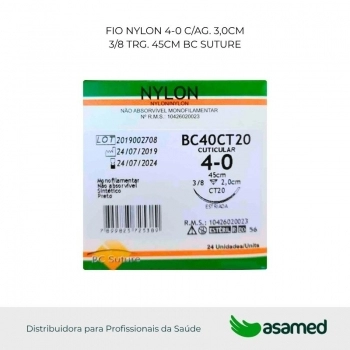 FIO NYLON 4-0 C/AG. 2,0CM 3/8 TRG. CORT. 45CM BC SUTURE