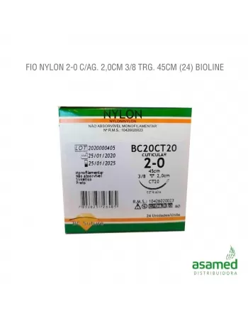 FIO NYLON 2-0 C/AG. 2,0CM 3/8 TRG. 45CM BC SUTURE