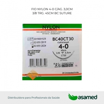 FIO NYLON 4-0 C/AG. 3,0CM 3/8 TRG. 45CM BC SUTURE