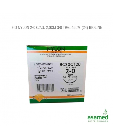 FIO NYLON 2-0 C/AG. 2,0CM 3/8 TRG. 45CM BC SUTURE