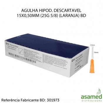 AGULHA HIPOD. DESCARTAVEL 15X0,50MM (25G 5/8) (LARANJA) BD