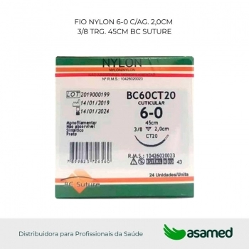 FIO NYLON 6-0 C/AG. 2,0CM 3/8 TRG. 45CM BC SUTURE