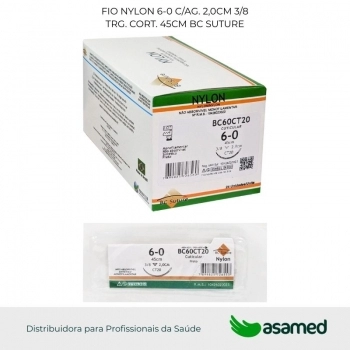 FIO NYLON 6-0 C/AG. 2,0CM 3/8 TRG. CORT. 45CM BC SUTURE