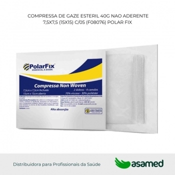 COMPRESSA DE GAZE ESTERIL 40G NAO ADERENTE 7,5X7,5 (15X15) C/05 (F08076) POLAR FIX
