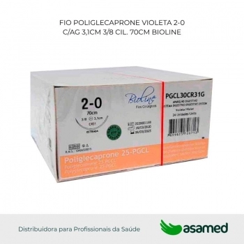 FIO POLIGLECAPRONE 2-0 VIOLETA C/AG 3,1CM 3/8 CIL. 70CM BIOLINE