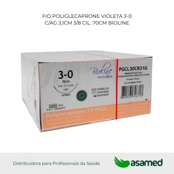 FIO POLIGLECAPRONE 3-0 VIOLETA C/AG 3,1CM 3/8 CIL. 70CM BIOLINE
