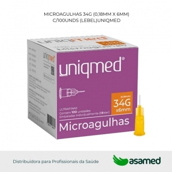 MICROAGULHAS 34G (0,18MM X 6MM) C/100UNDS (LEBEL)UNIQMED