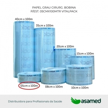 PAPEL GRAU CIRURG. BOBINA P/EST. 05CMX100MTR VITALPACK