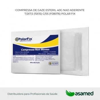 COMPRESSA DE GAZE ESTERIL 40G NAO ADERENTE 7,5X7,5 (15X15) C/05 (F08076) POLAR FIX