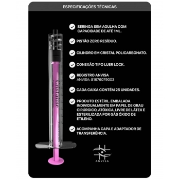 SERINGA DESC. 1ML COM ADAPTADOR DE TRANSFERENCIA CRISTALINE ALUR MEDICAL