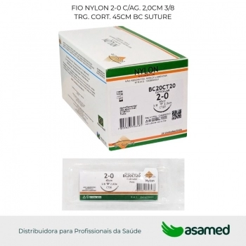 FIO NYLON 2-0 C/AG. 2,0CM 3/8 TRG. CORT. 45CM BC SUTURE