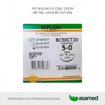 FIO NYLON 5-0 C/AG. 2,0CM 3/8 TRG. CORT. 45CM BC SUTURE
