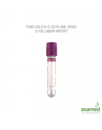 TUBO COLETA C/ EDTA 4ML ROXO C/100 LABOR IMPORT