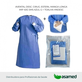 AVENTAL DESC. CIRUG. ESTERIL MANGA LONGA IMP 40G SMS AZUL G + TOALHA HNDESC
