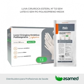 LUVA CIRURGICA ESTERIL Nº 7,0 SEM LATEX E SEM PO POLIISOPRENO MEDIX