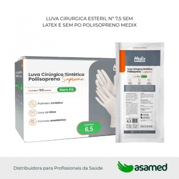 LUVA CIRURGICA ESTERIL Nº 7,5 SEM LATEX E SEM PO POLIISOPRENO MEDIX