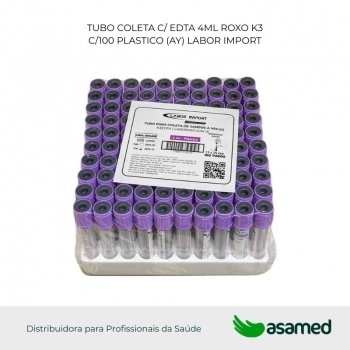 TUBO COLETA C/ EDTA 4ML ROXO K3 C/100 PLASTICO LABOR IMPORT