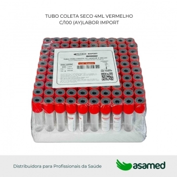 TUBO COLETA SECO 4ML VERMELHO C/100 (AY)LABOR IMPORT