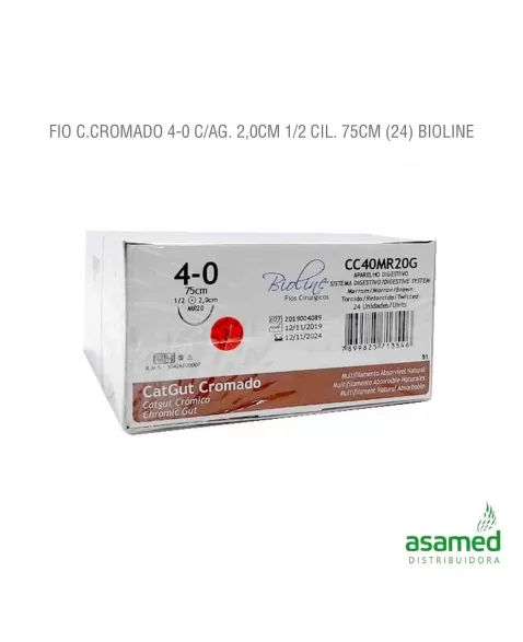 FIO CATGUT CROMADO 4-0 C/AG. 2,0CM 1/2 CIL.75CM BIOLINE