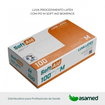 LUVA PROCEDIMENTO LATEX COM PO M SOFT AID BOMPACK