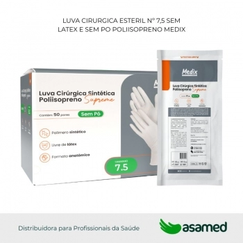 LUVA CIRURGICA ESTERIL Nº 7,5 SEM LATEX E SEM PO POLIISOPRENO MEDIX
