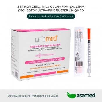 SERINGA DESC. 1ML AGULHA FIXA 5X0,23MM(32G) BOTOX ULTRA-FINE BLISTER UNIQMED
