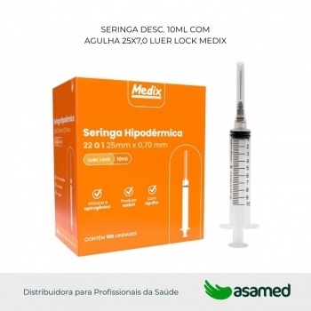 SERINGA DESC. 10ML COM AGULHA 25X7,0 LUER LOCK MEDIX