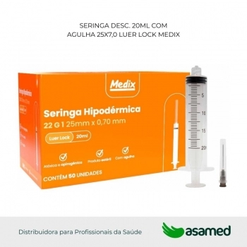 SERINGA DESC. 20ML COM AGULHA 25X7,0 LUER LOCK MEDIX