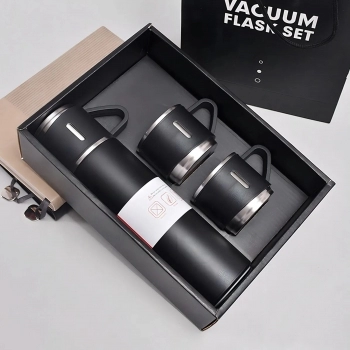 GARRAFA TÉRMICA 500ML COM KIT 3 XÍCARA CAFÉ CHÁ REVOMAX COR PRETA