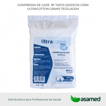 COMPRESSA DE GAZE 9F 7,5X7,5 (12X22CM) C/500 ULTRACOTTON GRAMS TECELAGEM