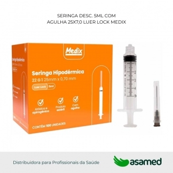 SERINGA DESC. 5ML COM AGULHA 25X7,0 LUER LOCK MEDIX