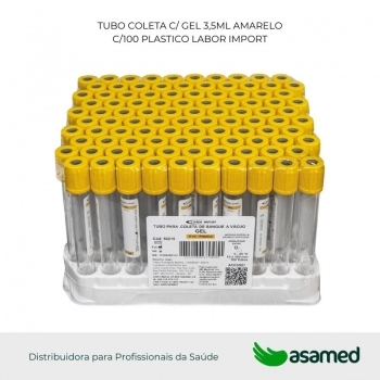 TUBO COLETA C/ GEL 3,5ML AMARELO C/100 PLASTICO LABOR IMPORT