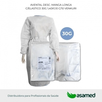 AVENTAL DESC. MANGA LONGA C/ELASTICO 30G 1,40X1,10 C/10 VENKURI