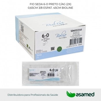 FIO SEDA 6-0 PRETO C/AG (2X)0,65CM 3/8 ESPAT. 45CM BIOLINE