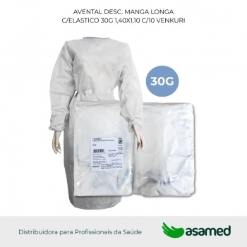 AVENTAL DESC. MANGA LONGA C/ELASTICO 30G 1,40X1,10 C/10 VENKURI