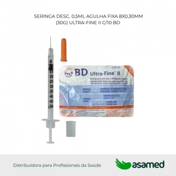 SERINGA DESC. 0,5ML AGULHA FIXA 8X0,30MM(30G) ULTRA-FINE II C/10 BD