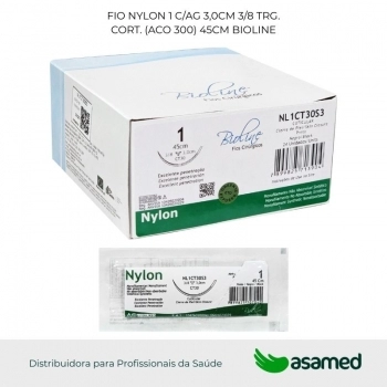 FIO NYLON 1 C/AG 3,0CM 3/8 TRG. CORT. (ACO 300) 45CM BIOLINE