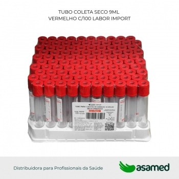 TUBO COLETA SECO 9ML VERMELHO C/100 LABOR IMPORT