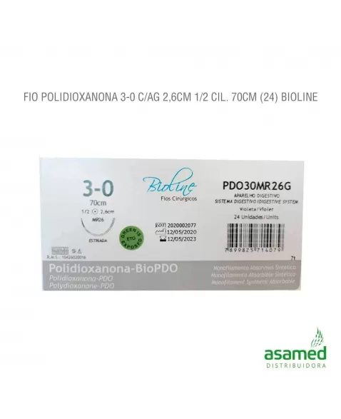 FIO POLIDIOXANONA 3-0 C/AG 2,6CM 1/2 CIL. 70CM BIOLINE