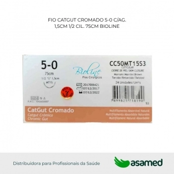 FIO CATGUT CROMADO 5-0 MARROM C/AG 1,5CM 1/2 CIL. 75CM BIOLINE