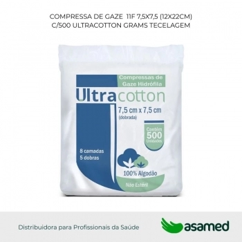 COMPRESSA DE GAZE 11F 7,5X7,5 (12X22CM) C/500 ULTRACOTTON GRAMS TECELAGEM