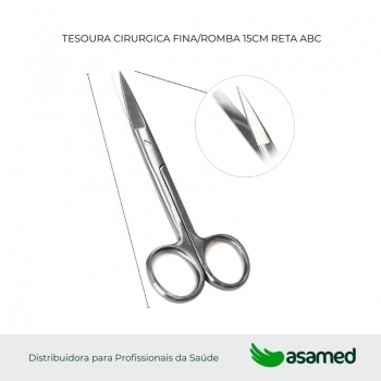 TESOURA CIRURGICA FINA/ROMBA 15CM RETA ABC