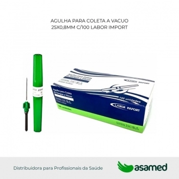 AGULHA PARA COLETA A VACUO 25X0,8MM C/100 LABOR IMPORT