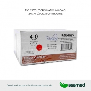 FIO CATGUT CROMADO 4-0 MARROM C/AG 2,0CM 1/2 CIL. 75CM BIOLINE