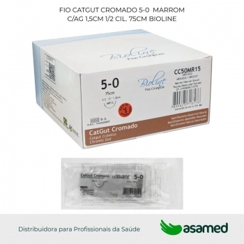 FIO CATGUT CROMADO 5-0 MARROM C/AG 1,5CM 1/2 CIL. 75CM BIOLINE