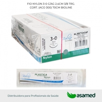 FIO NYLON 3-0 C/AG 2,4CM 3/8 TRG. CORT. (ACO 300) 70CM BIOLINE