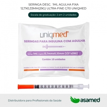 SERINGA DESC. 1ML AGULHA FIXA 12,7X0,33MM(29G) ULTRA-FINE BLISTER UNIQMED
