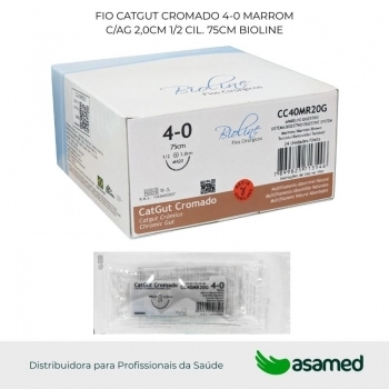 FIO CATGUT CROMADO 4-0 MARROM C/AG 2,0CM 1/2 CIL. 75CM BIOLINE